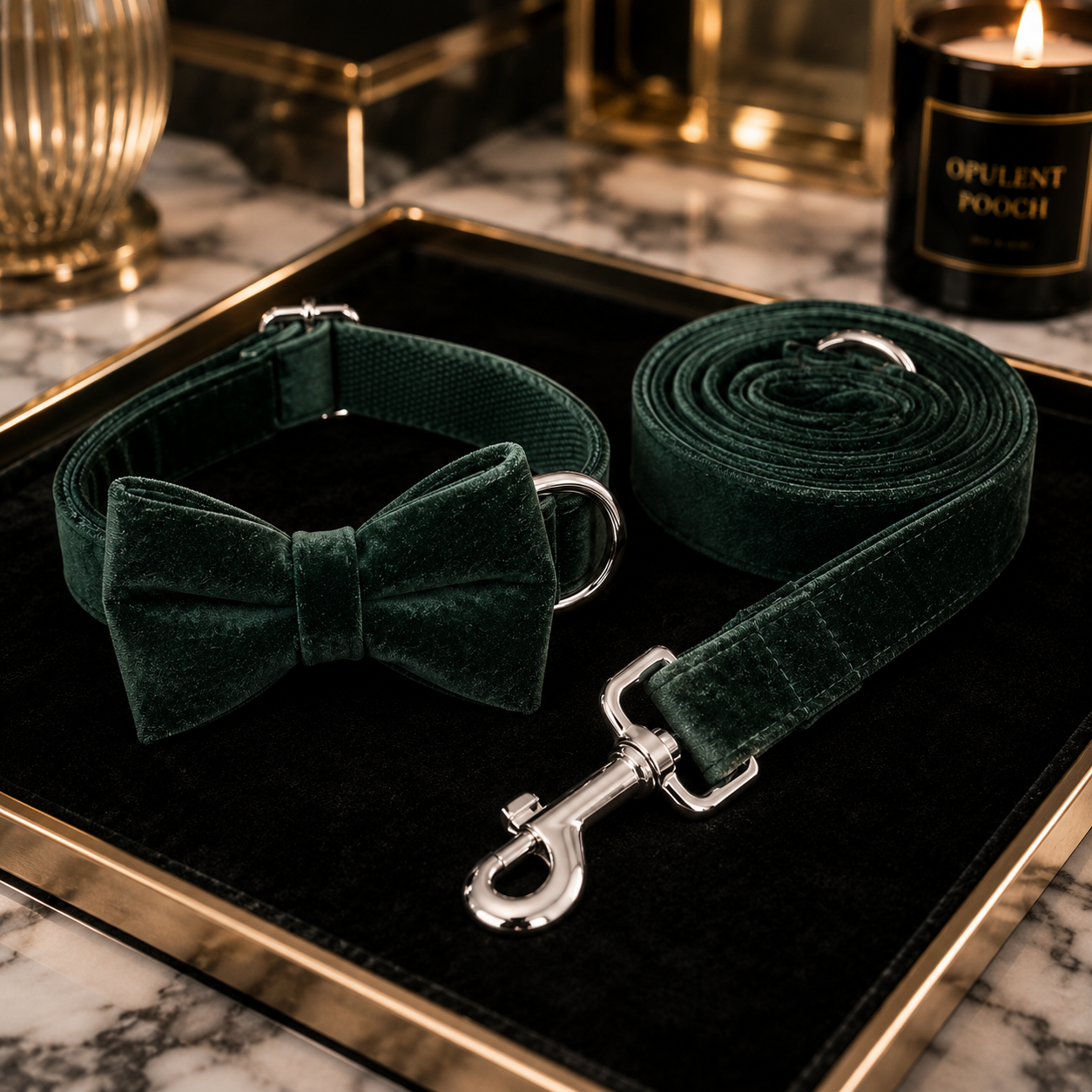 The Emerald - Velvet Collar & Leash Set