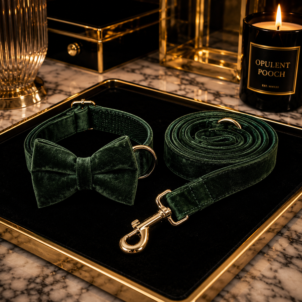 The Emerald - Velvet Collar & Leash Set