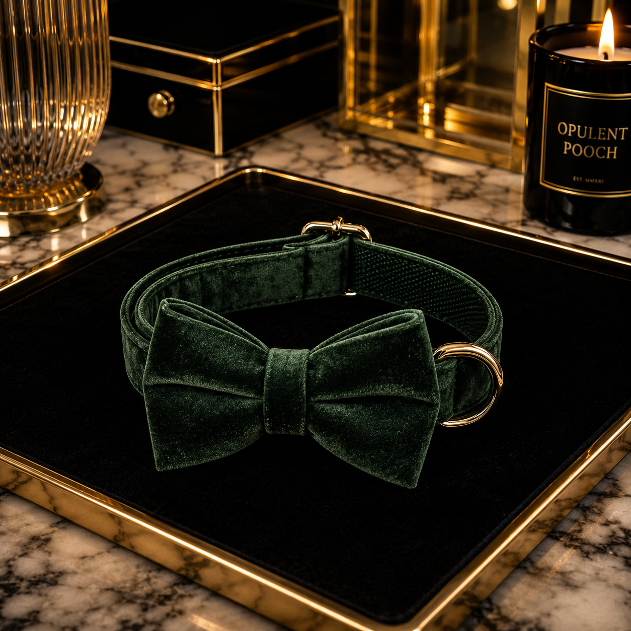 The Emerald - Velvet Collar & Leash Set
