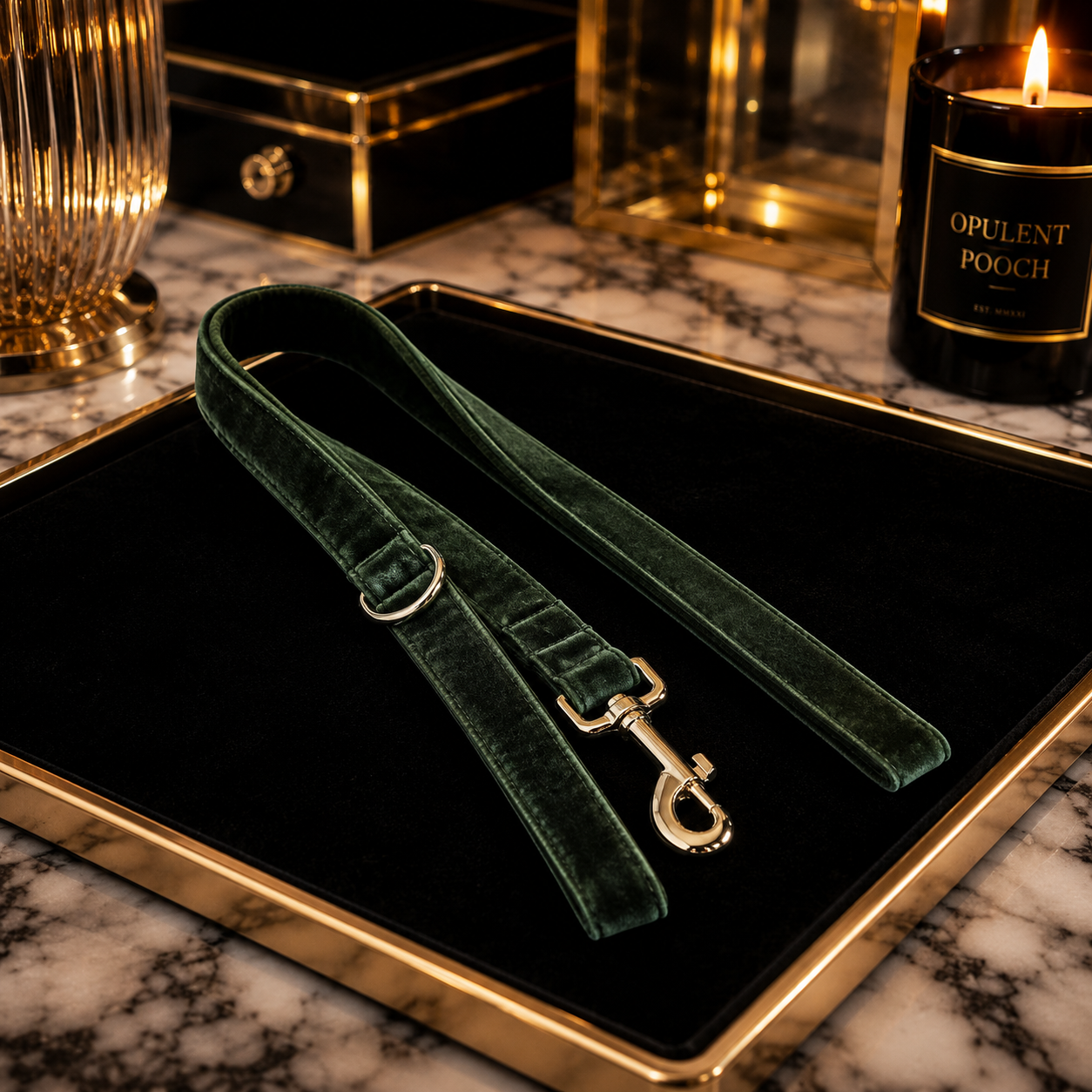 The Emerald - Velvet Collar & Leash Set